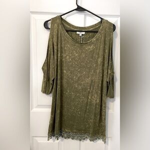 HAYDEN Los Angeles Green Tye Dye Cold Shoulders Sleeveless Boho Top Size L